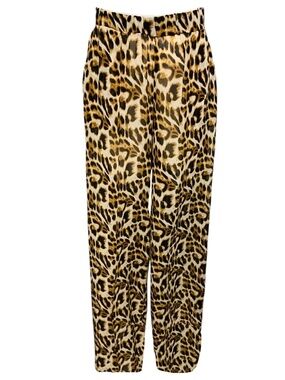 SPRWMN TAN / BROWN MULTI ANIMAL PRINT SILK CHIFFON WIDE LEG TROUSERS